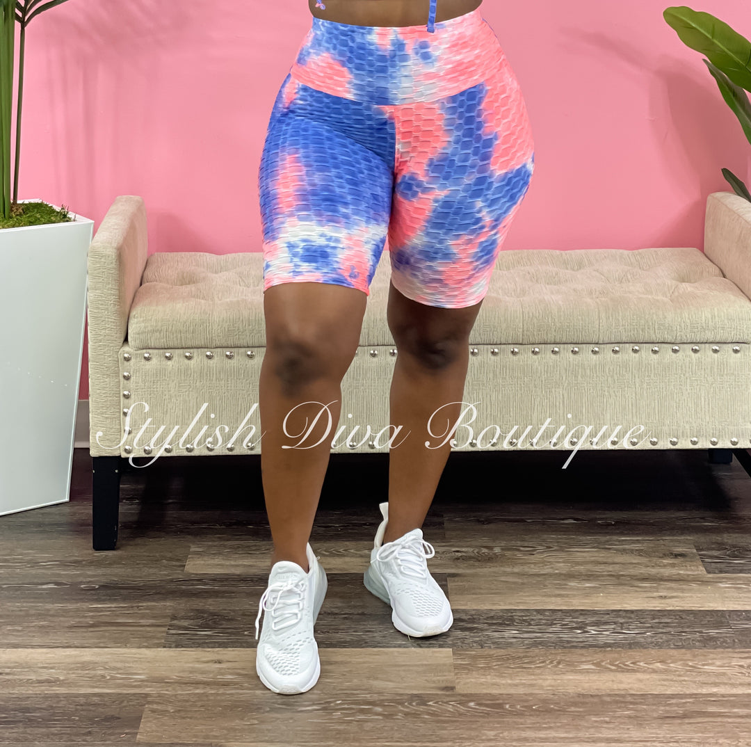 Tie Dye Honeycomb Biker Shorts (Blue/Pink) – Stylish Diva Boutique