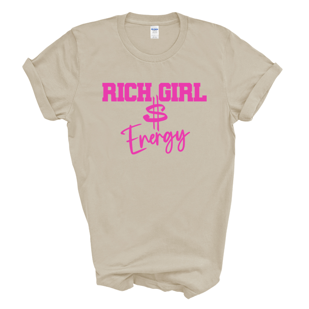Rich Girl Energy Graphic Tee (Neon Hot Pink Print)