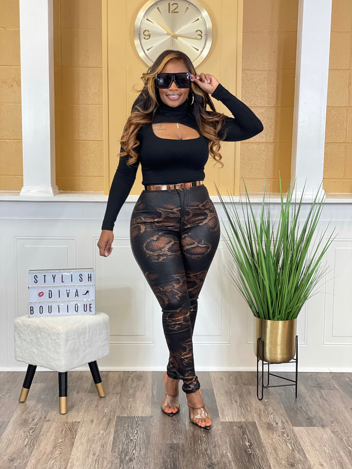 Snake Print High Waist Skinny Jeans up to 3XL (Black)