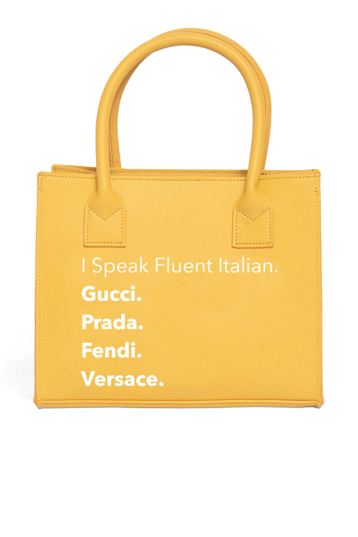I Speak Designer Mini Tote Bag (Yellow)