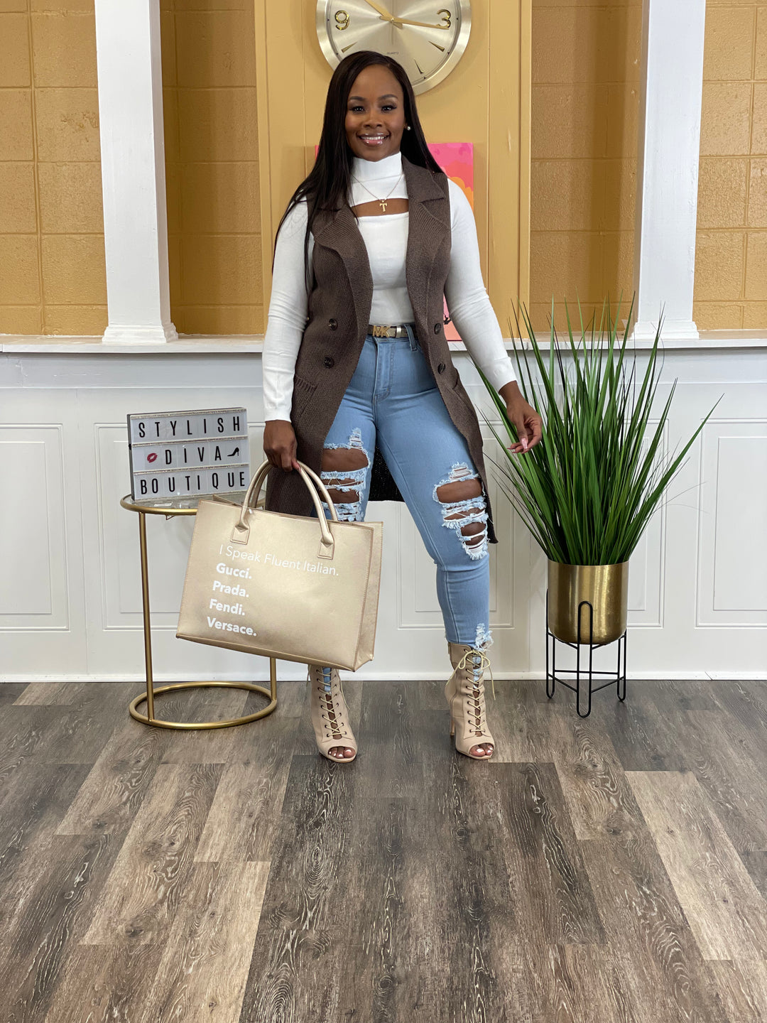 Classy Girl Cardigan Vest Chocolate up to 2XL Stylish Diva Boutique