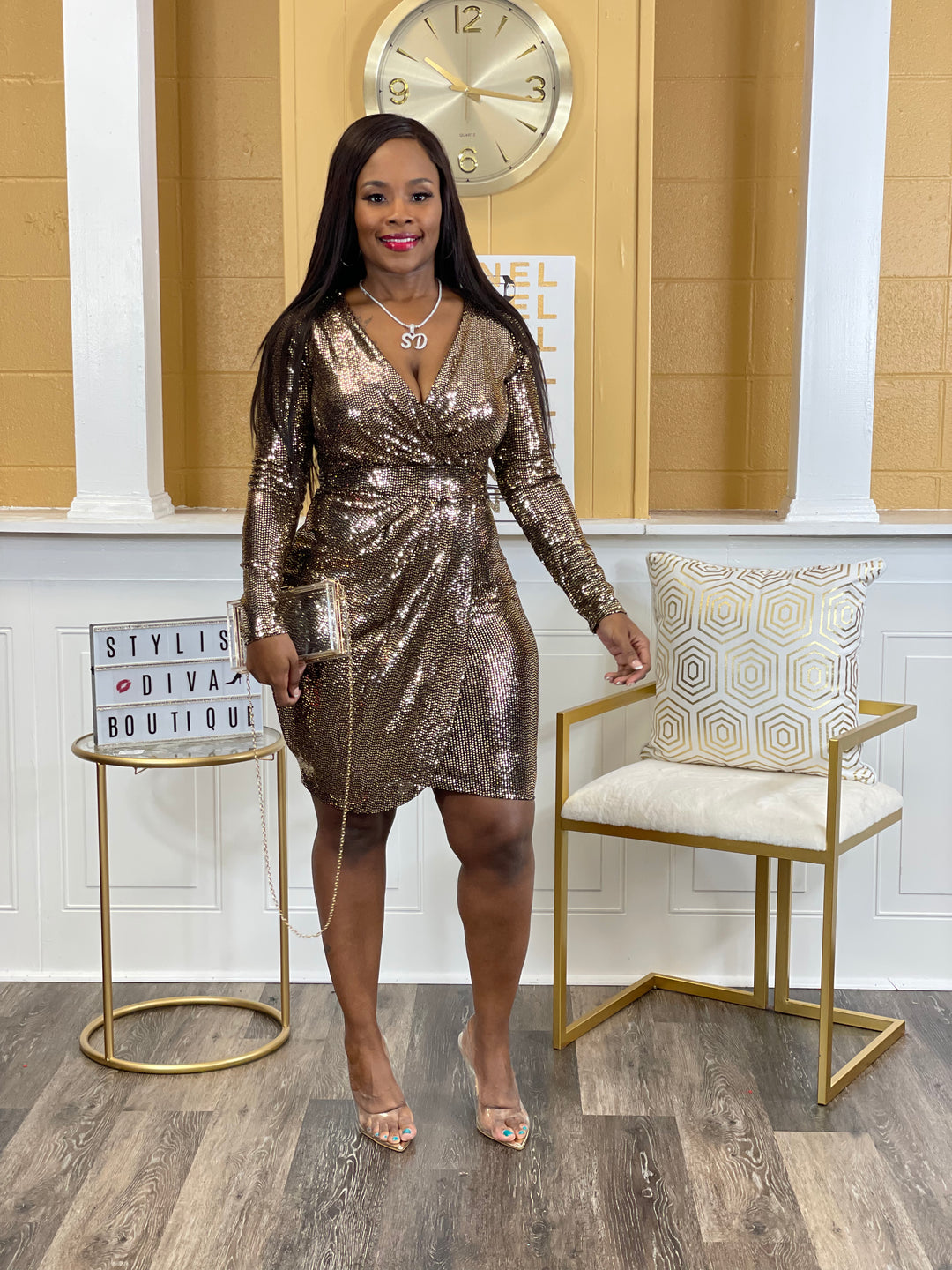 Glam Nights Sequin Wrap Dress (Gold)