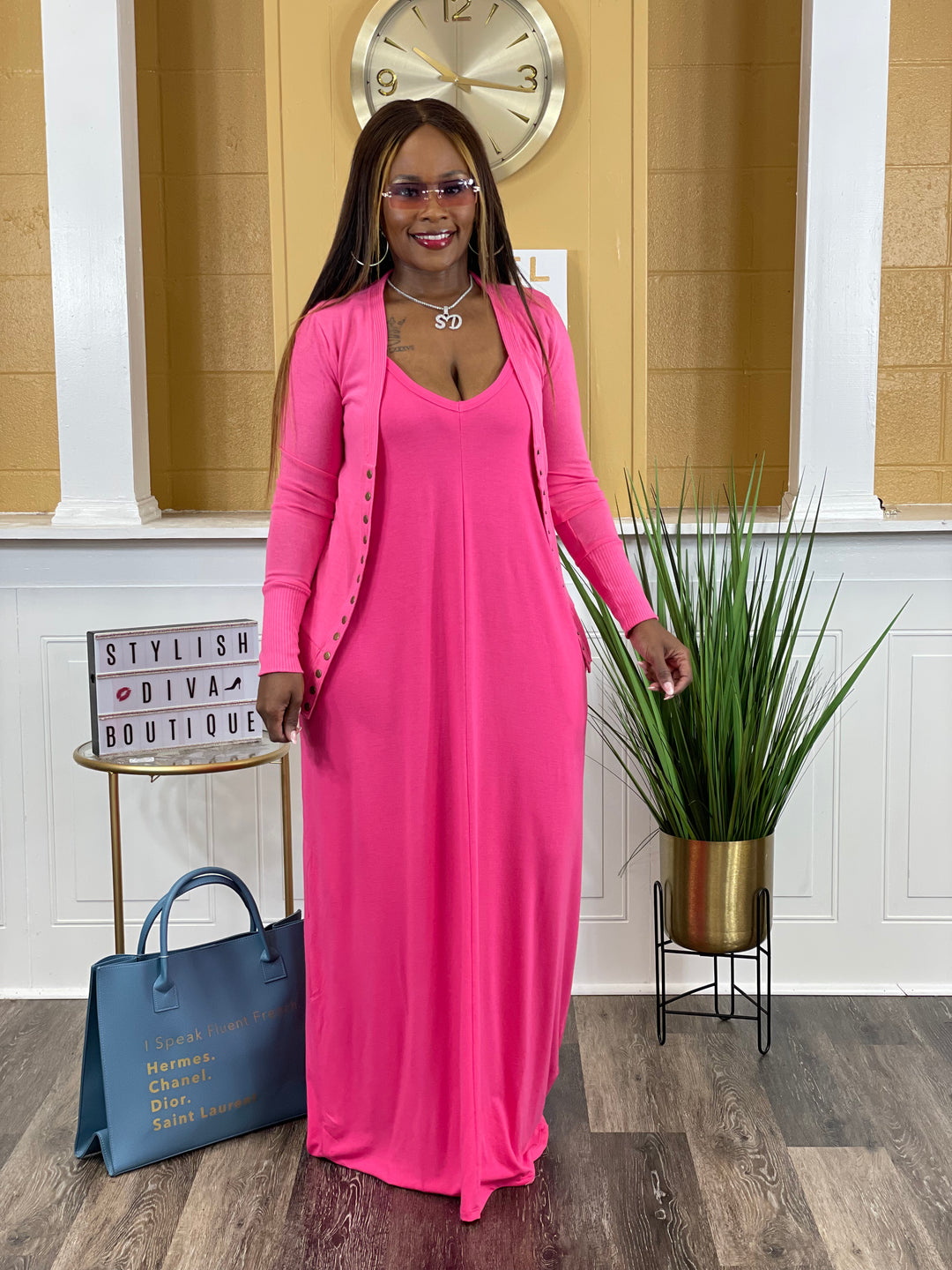 Casual Diva Maxi Dress Set (Hot Pink) – Stylish Diva Boutique