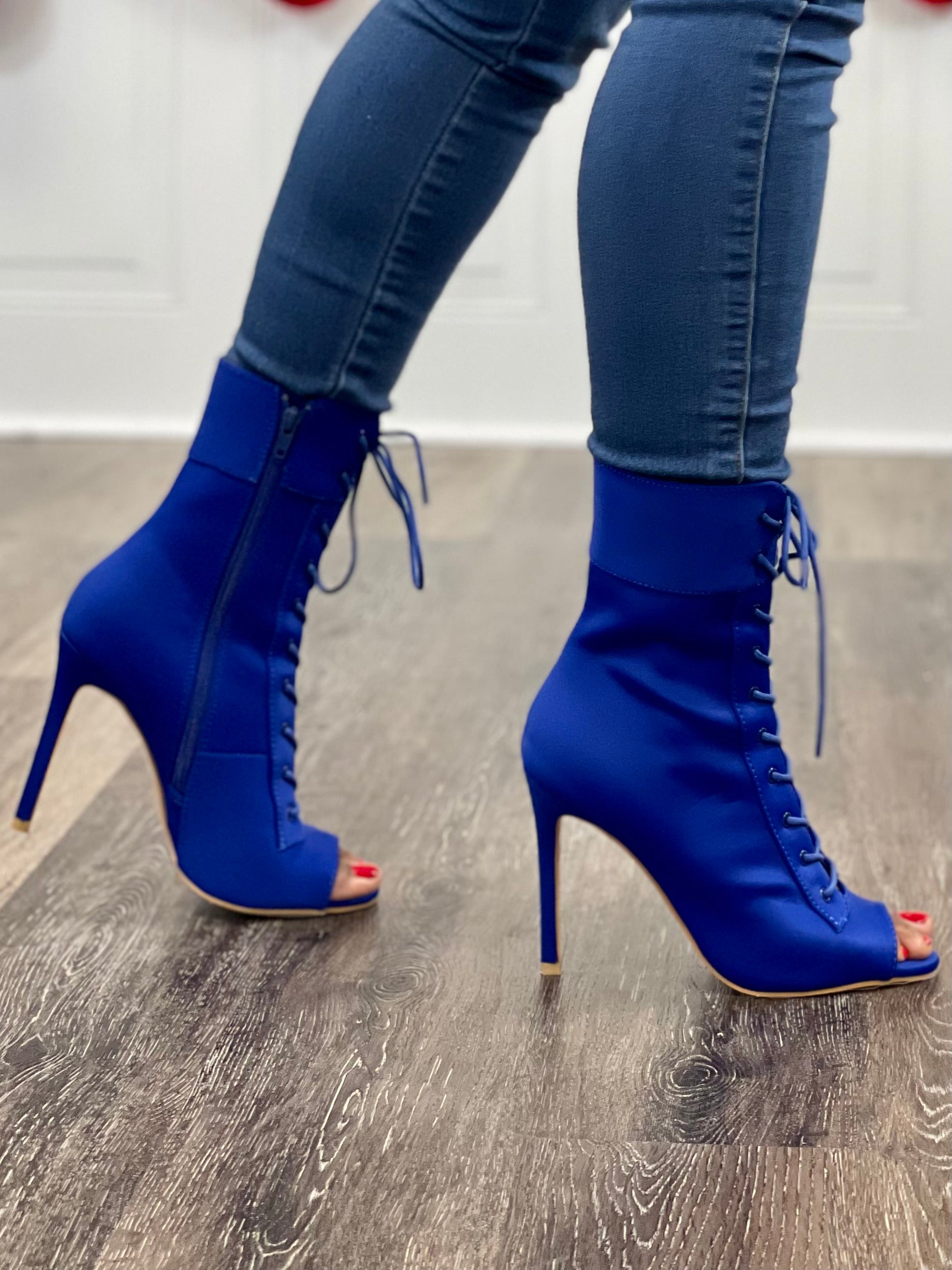 Navy peep toe booties hotsell