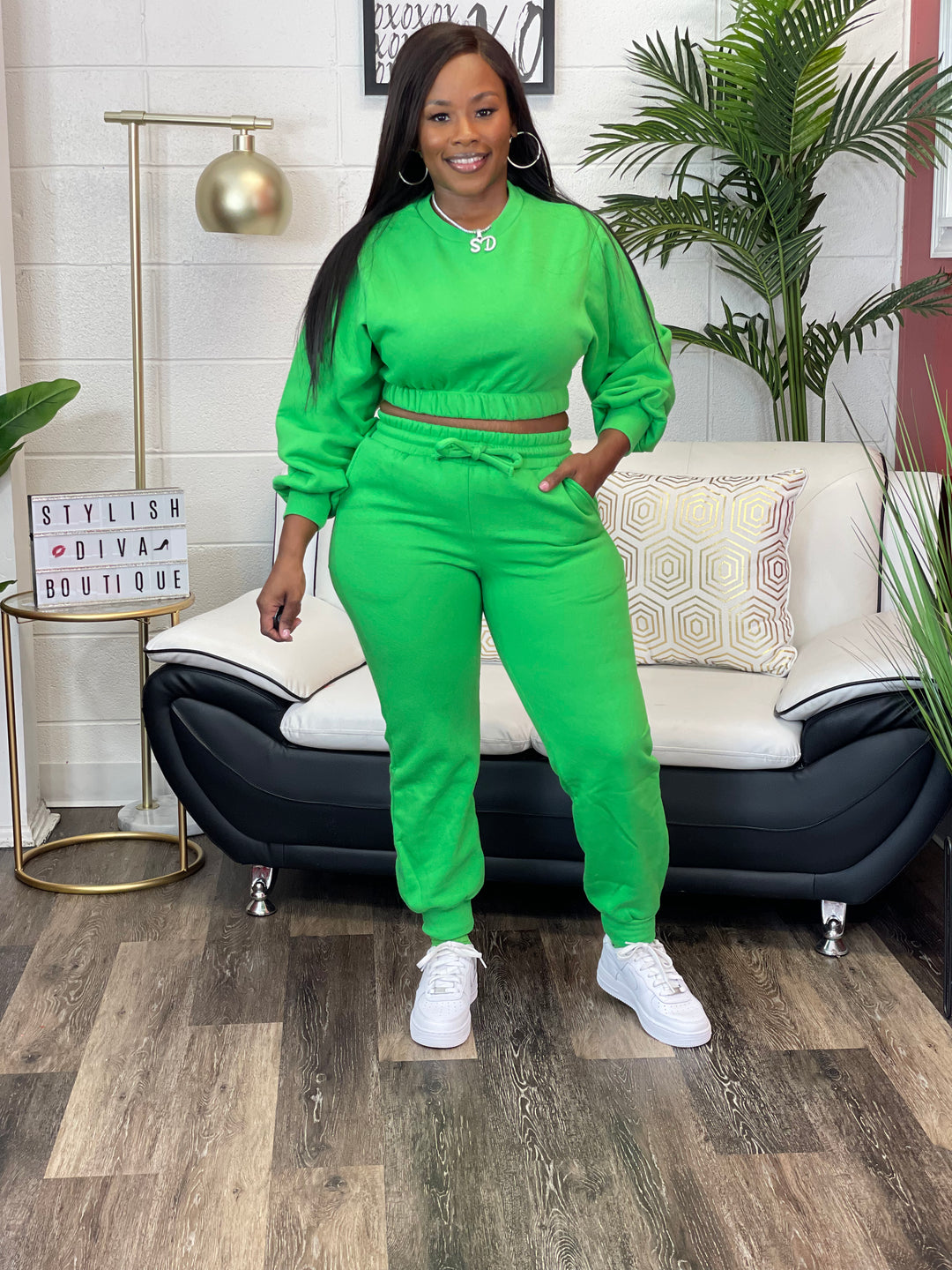 Cindy Cropped Jogger Set (Bright Green)