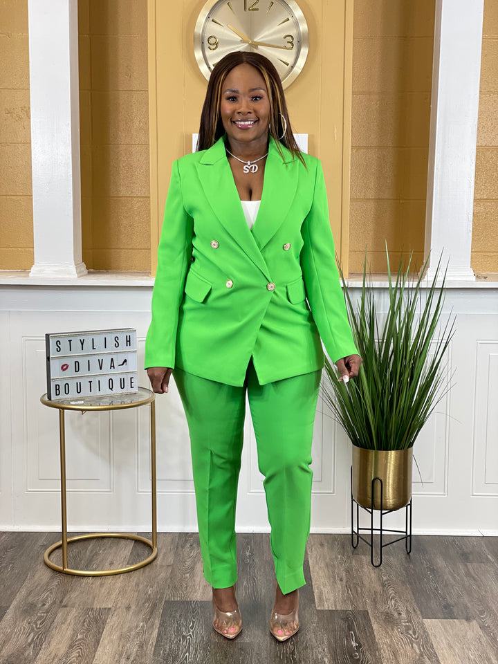 Suited Up Double Breasted Blazer (Lime Green)