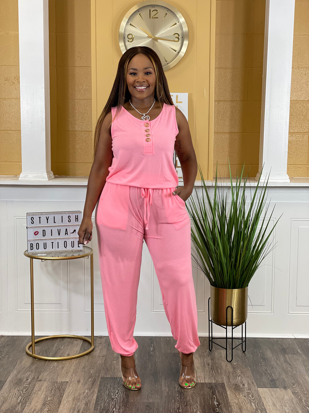 Easygoing Jogger Jumpsuit (Bright Pink)