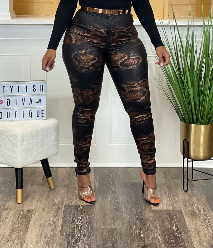Snake Print High Waist Skinny Jeans up to 3XL (Black)