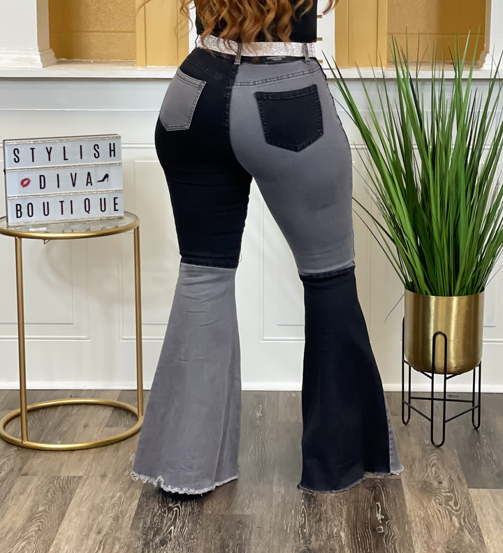 Fit & Flare Contrast Jeans up to 3XL (Black/Grey)
