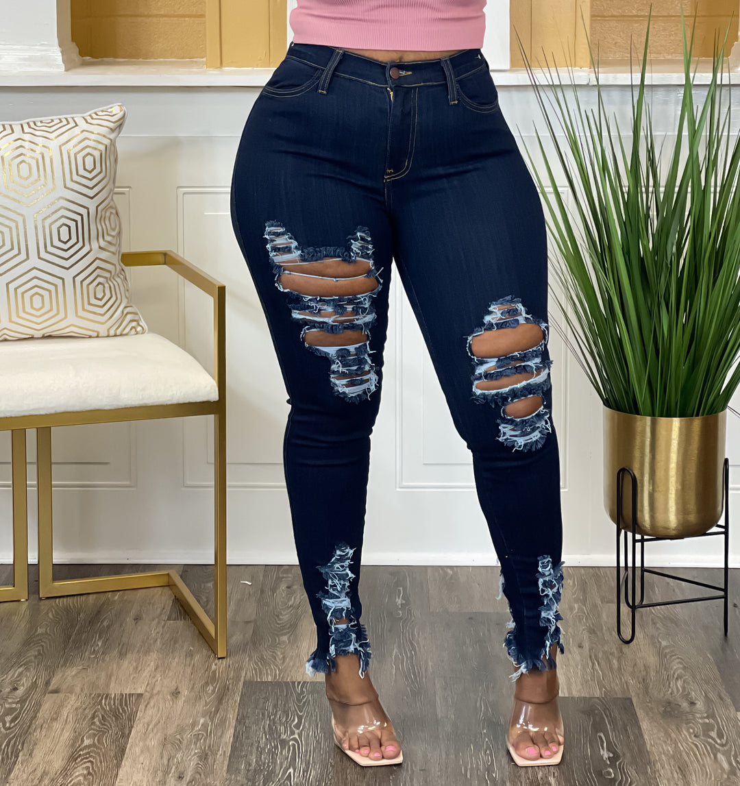 Tiffani Cropped Distressed Jeans up to 3XL (Dark Denim)
