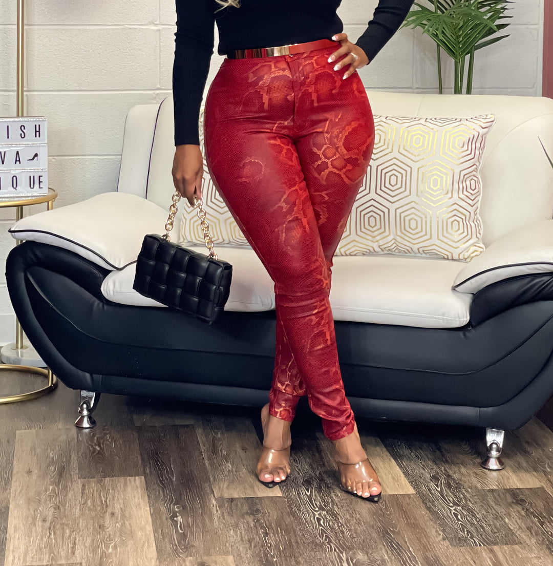 Snake Print High Waist Skinny Jeans up to 3XL (Red)