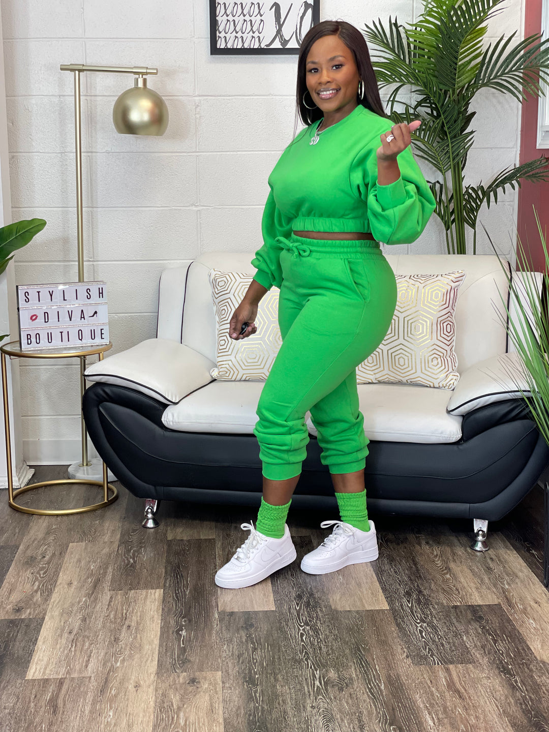 Cindy Cropped Jogger Set (Bright Green)