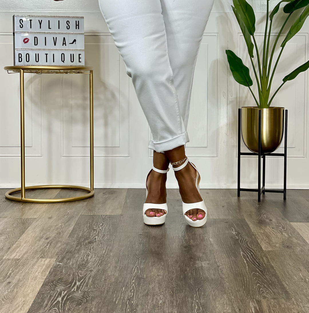 Angela Platform Heel (White)