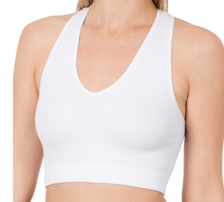 Seamless Ribbed Cropped Racerback Top - 22 Colors