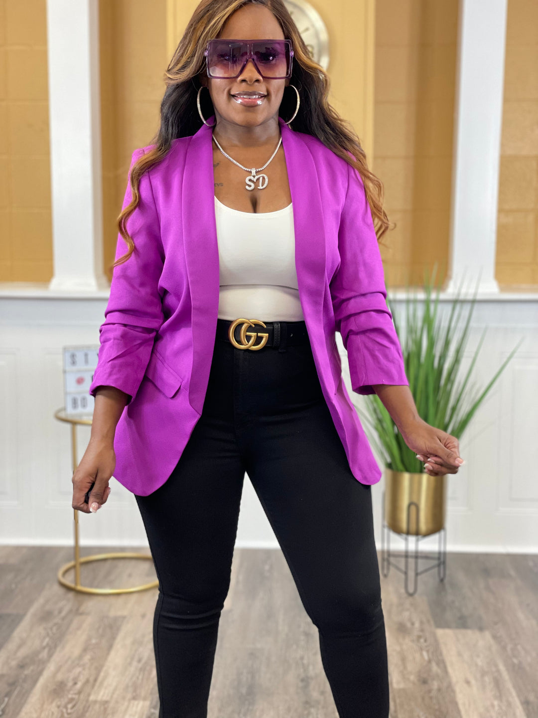 Busy Babe 3/4 Sleeve Blazer up to 3XL (Violet Purple)
