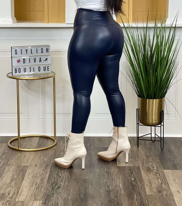 Faux Leather Leggings up to 3XL (Navy)