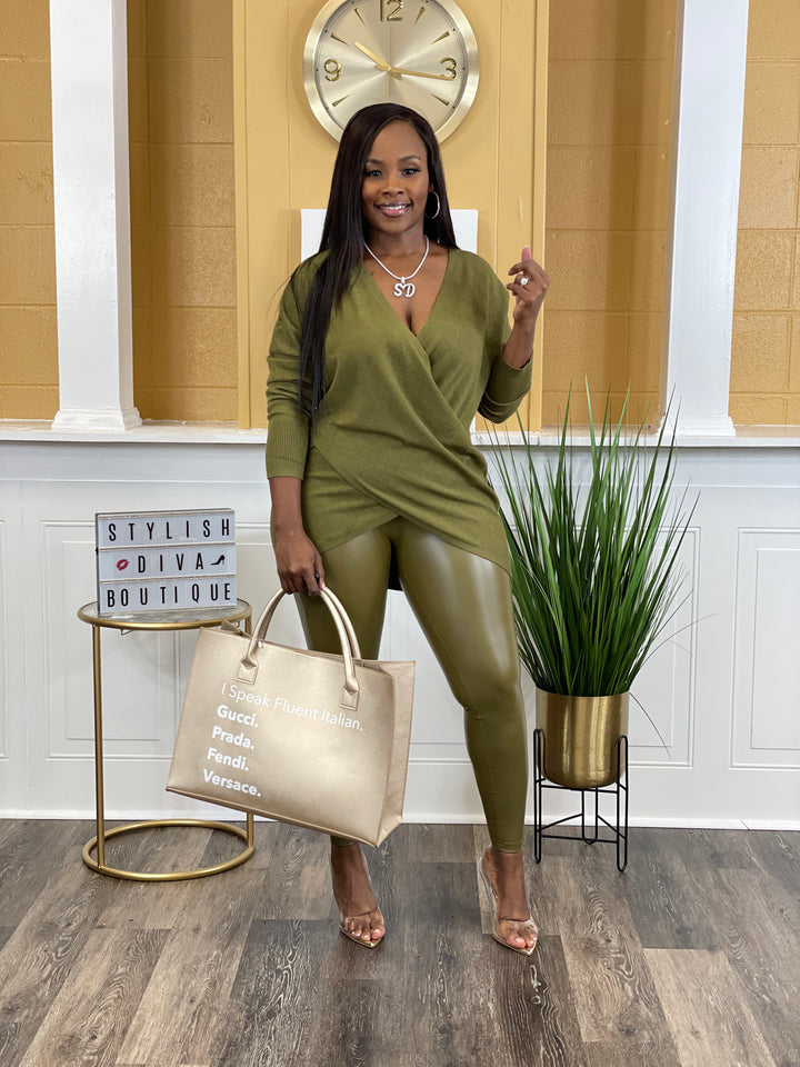 Tamia Criss Cross Front Sweater Set (Dusty Olive)