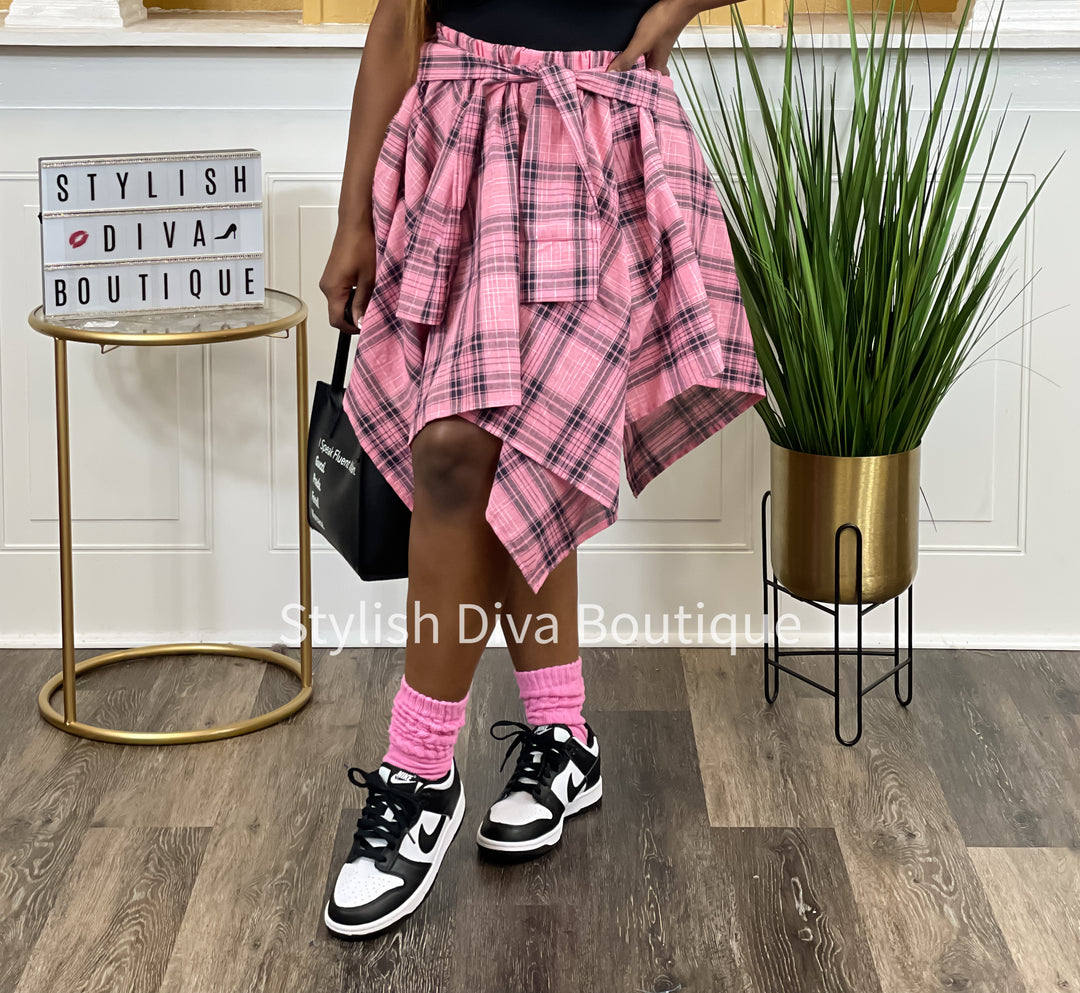 Charlie Plaid Flannel Skirt (Pink/Black)