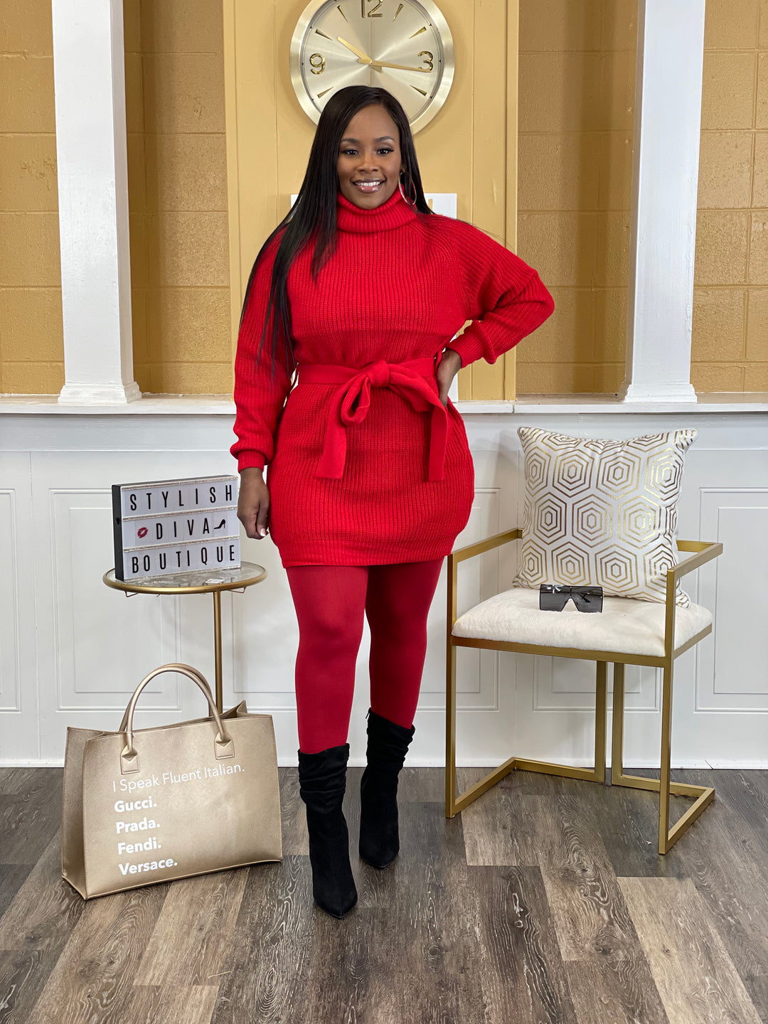 Tied to You Turtleneck Sweater Dress Set (Red)