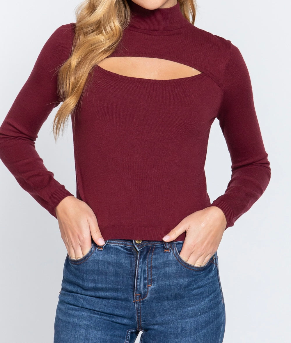 Kena Cut Out Mock Neck Sweater