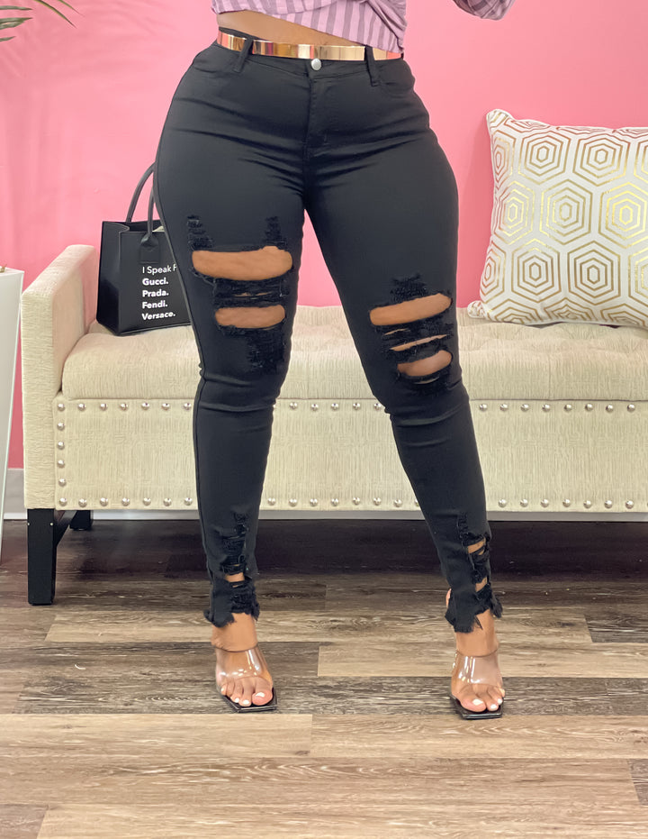 Tiffani Cropped Distressed Jeans up to 3XL (Black)