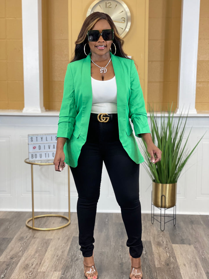 Busy Babe 3/4 Sleeve Blazer up to 3XL (Green)