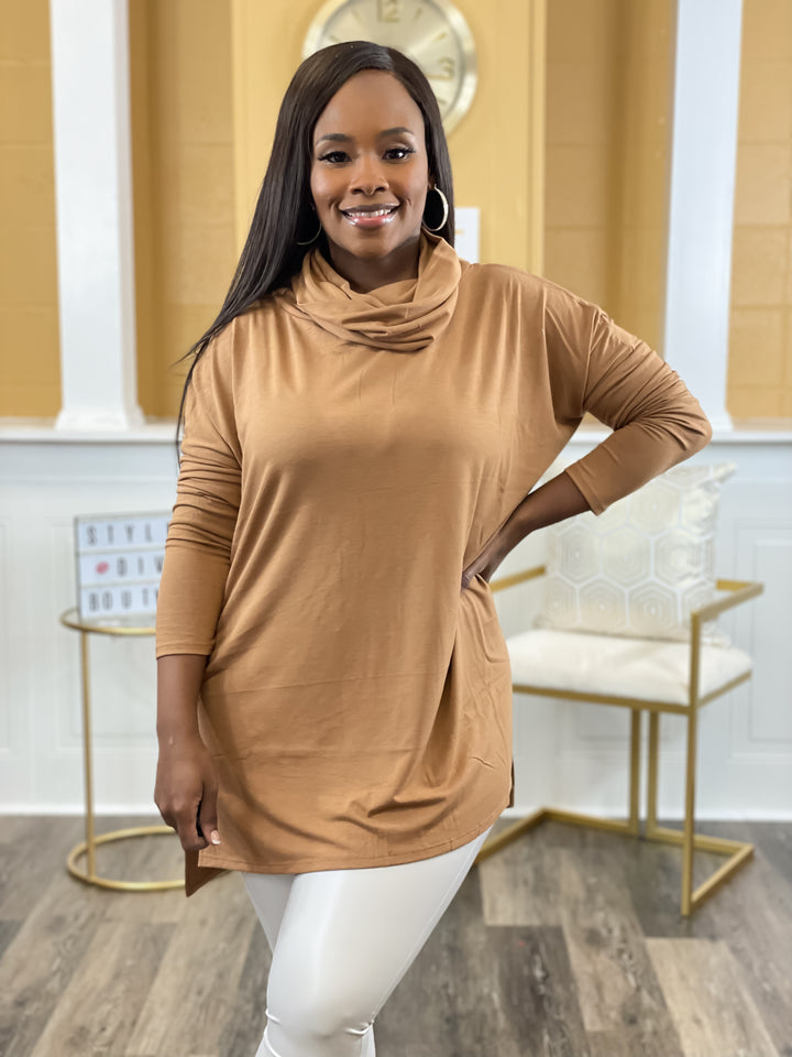 Rich Auntie Cowl Neck TOP ONLY (Deep Camel)