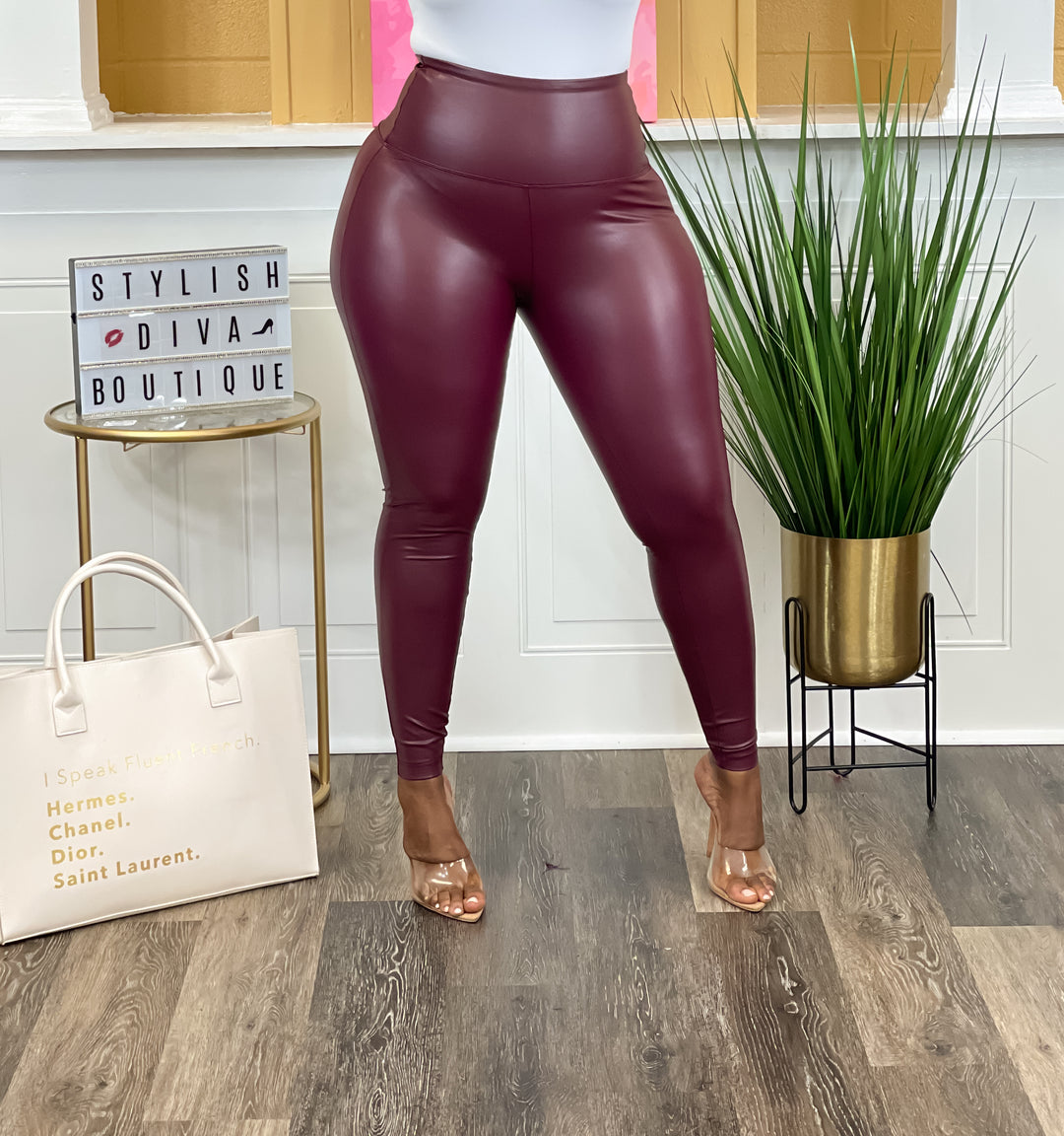 Soft Surroundings Maroon Faux Leather Leggings Large - $40 - From