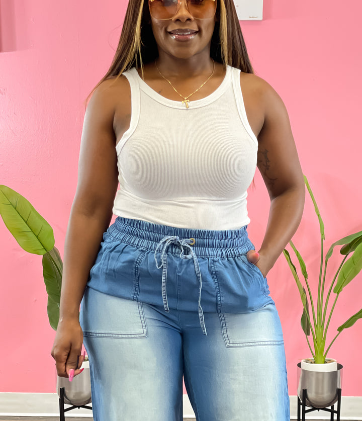 Rayon Ribbed Tank Top (White)