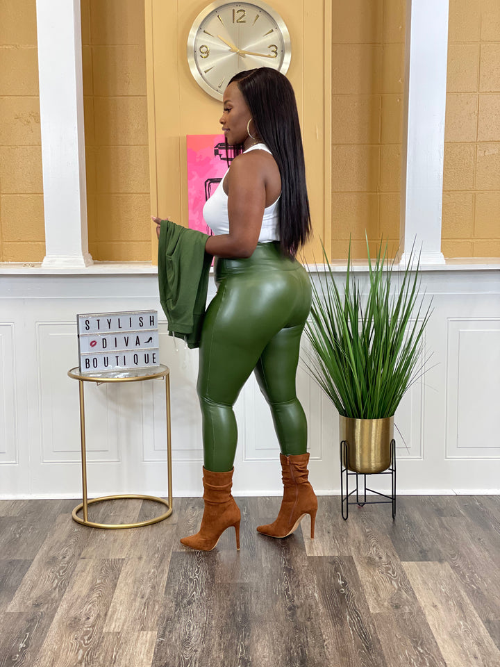 Faux Leather Leggings (Army Green))