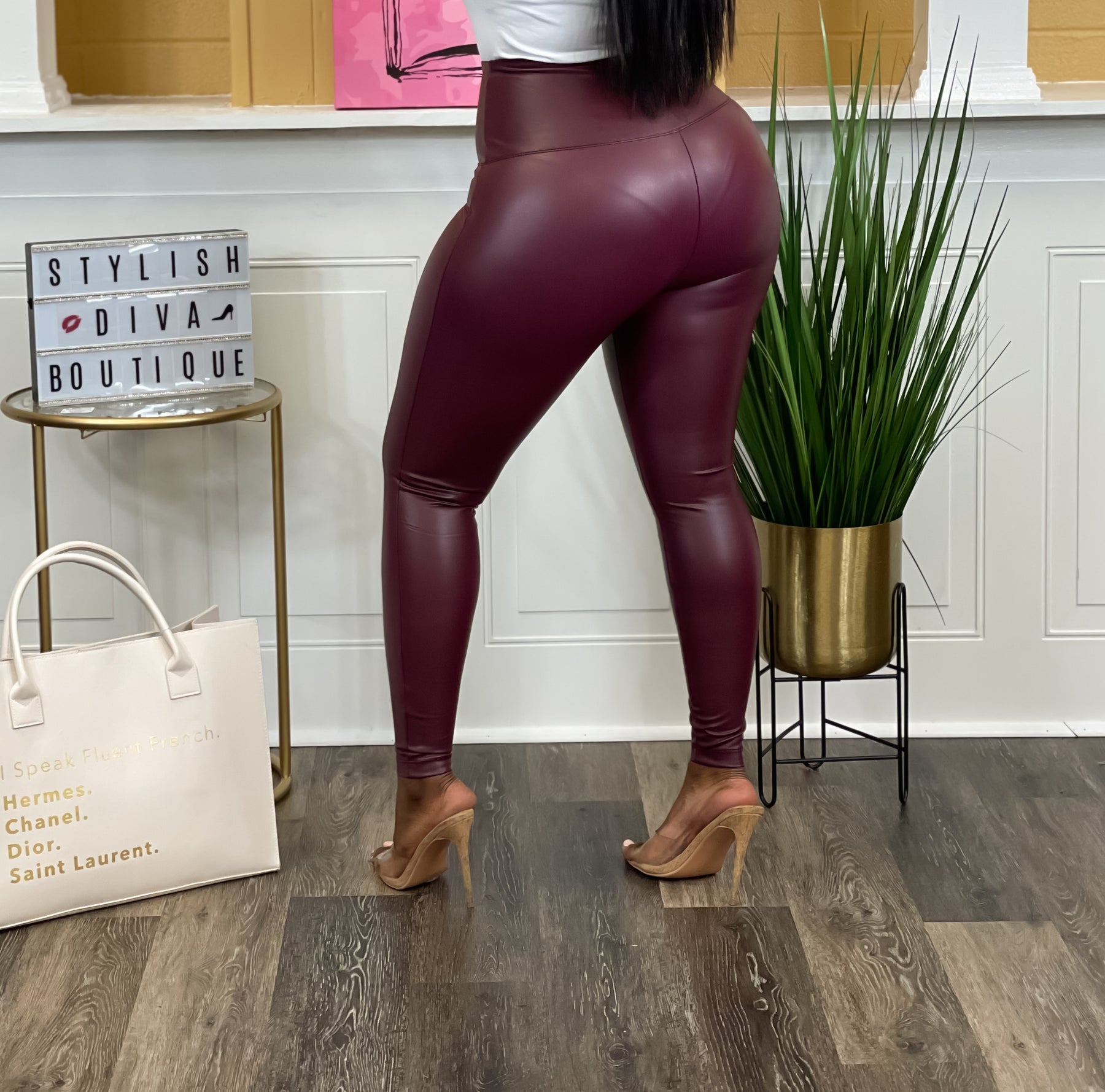 Faux Leather Leggings up to 3XL (Burgundy) – Stylish Diva Boutique