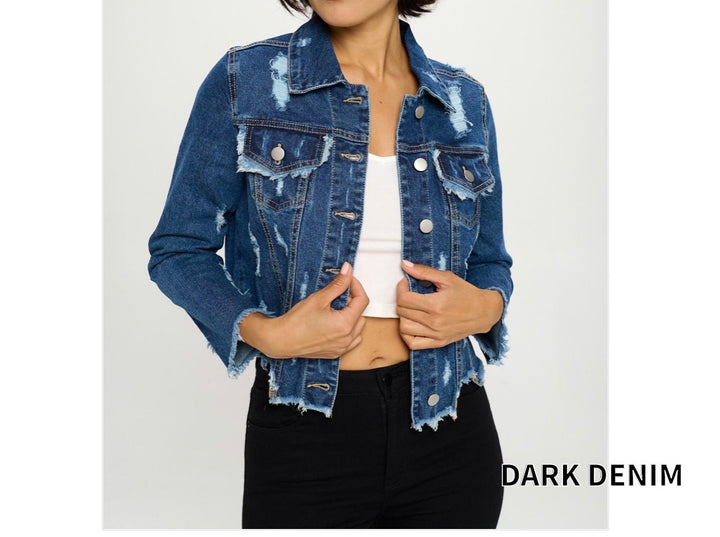 Sassy Denim Distressed Jacket (Dark Denim)