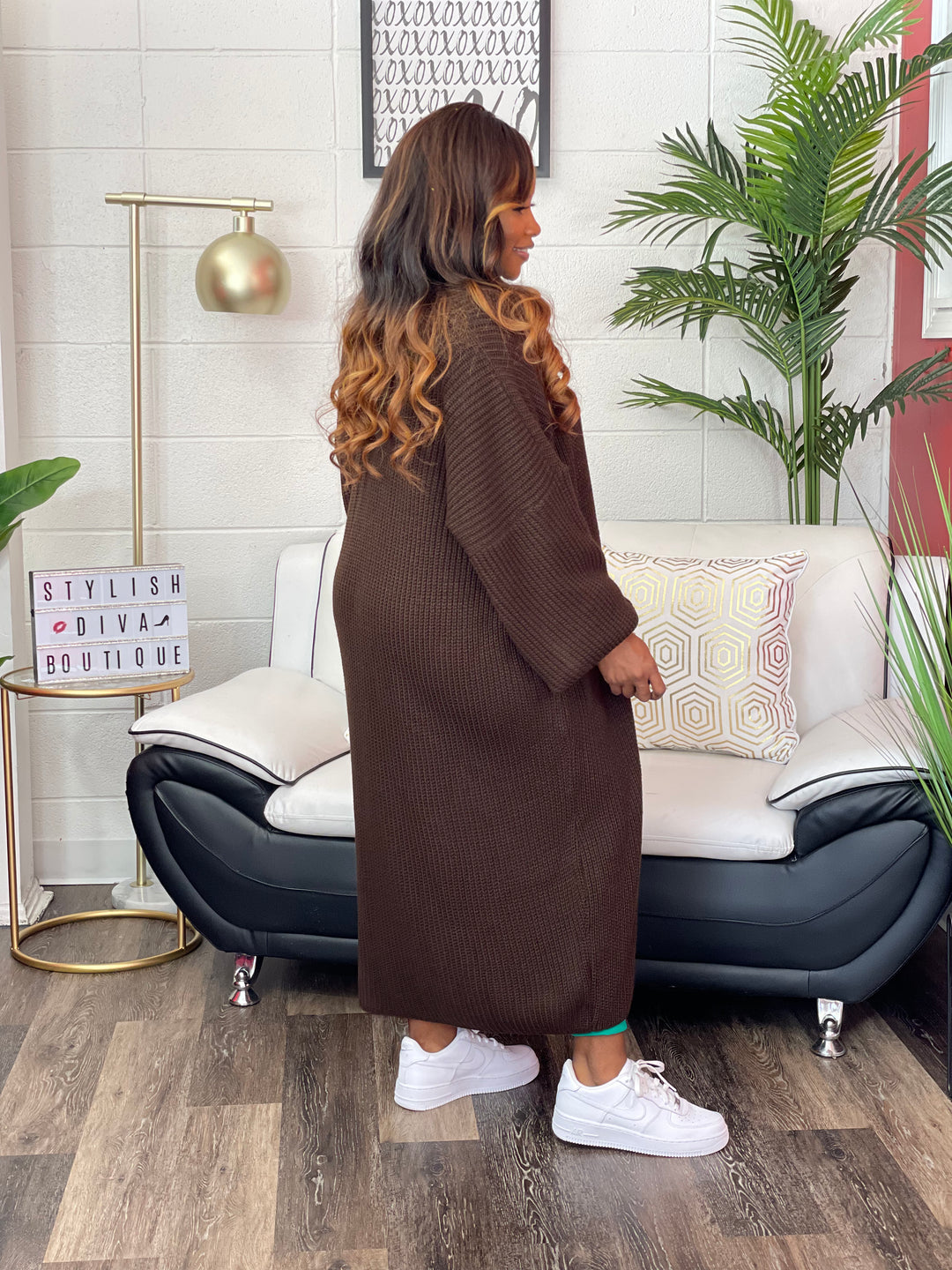 Keep Me Warm Oversized Long Knitted Cardigan (Brown)
