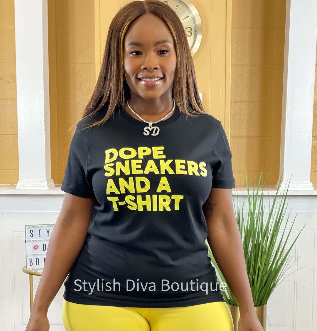 Let at ske privatliv fødselsdag Dope Sneakers and T-Shirt (Black/Yellow Print) – Stylish Diva Boutique