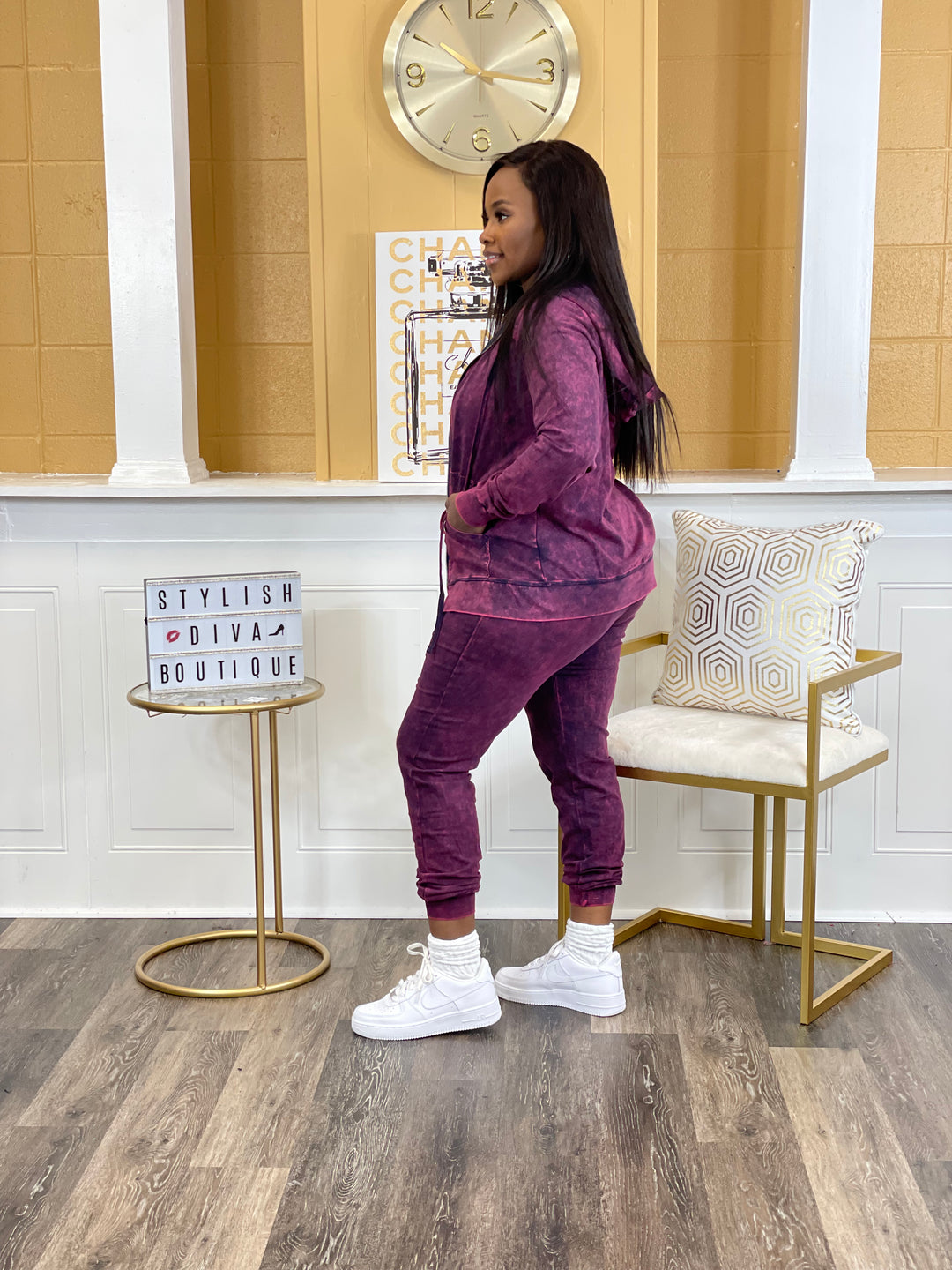 Mineral Wash Zipped Jogger Set up to 3XL (Dk Plum)