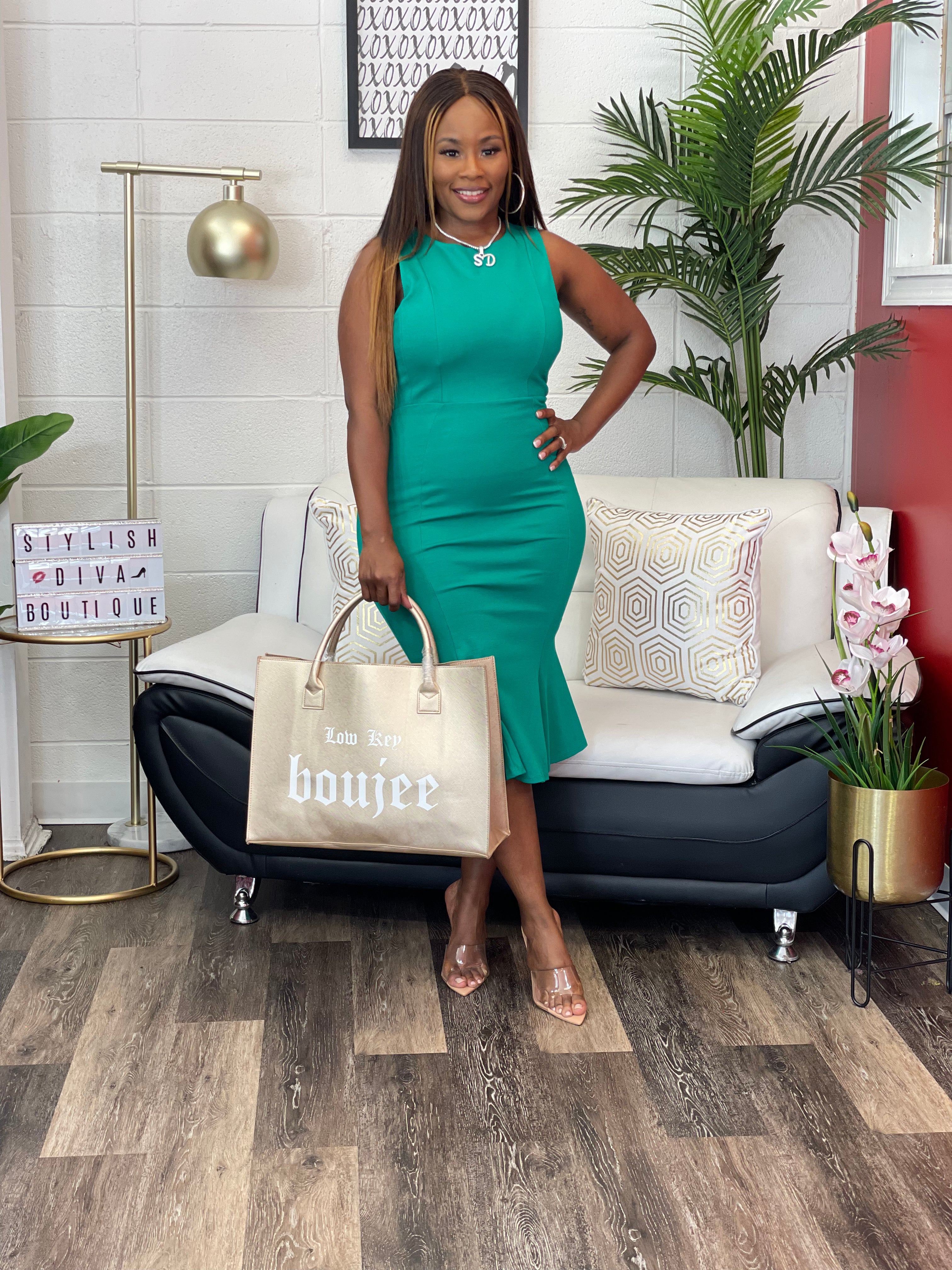 Posh & Classy Mermaid Midi Dress (Kelly Green) – Stylish Diva Boutique