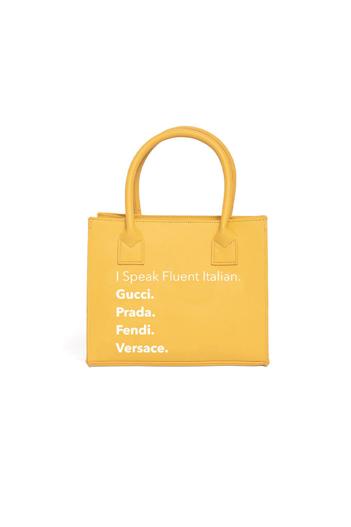 I Speak Designer Mini Tote Bag (Yellow)