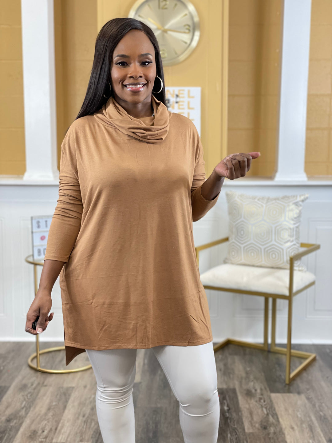 Rich Auntie Cowl Neck TOP ONLY (Deep Camel)