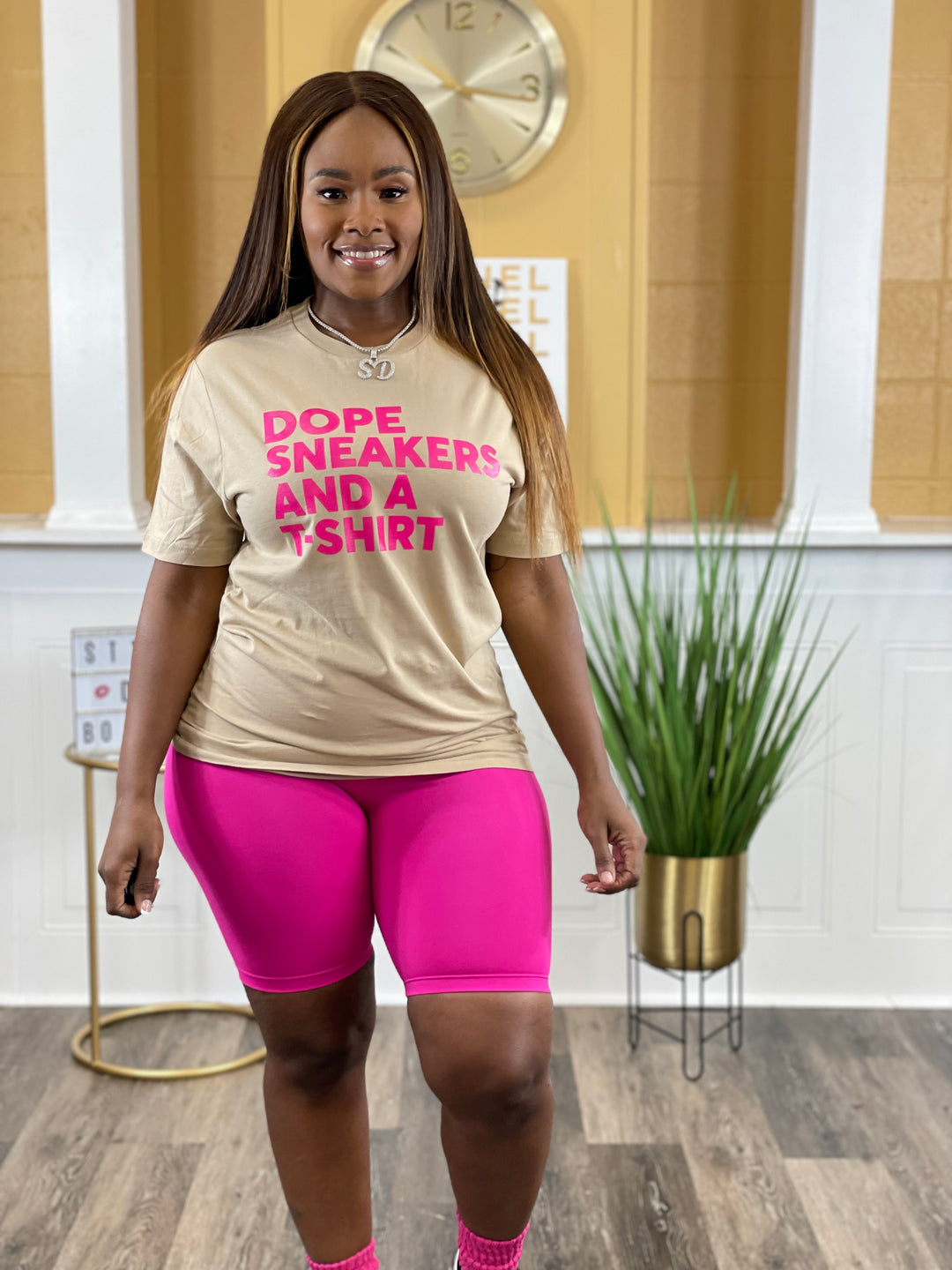 Dope Sneakers and T-Shirt (Tan/Hot Pink Print)