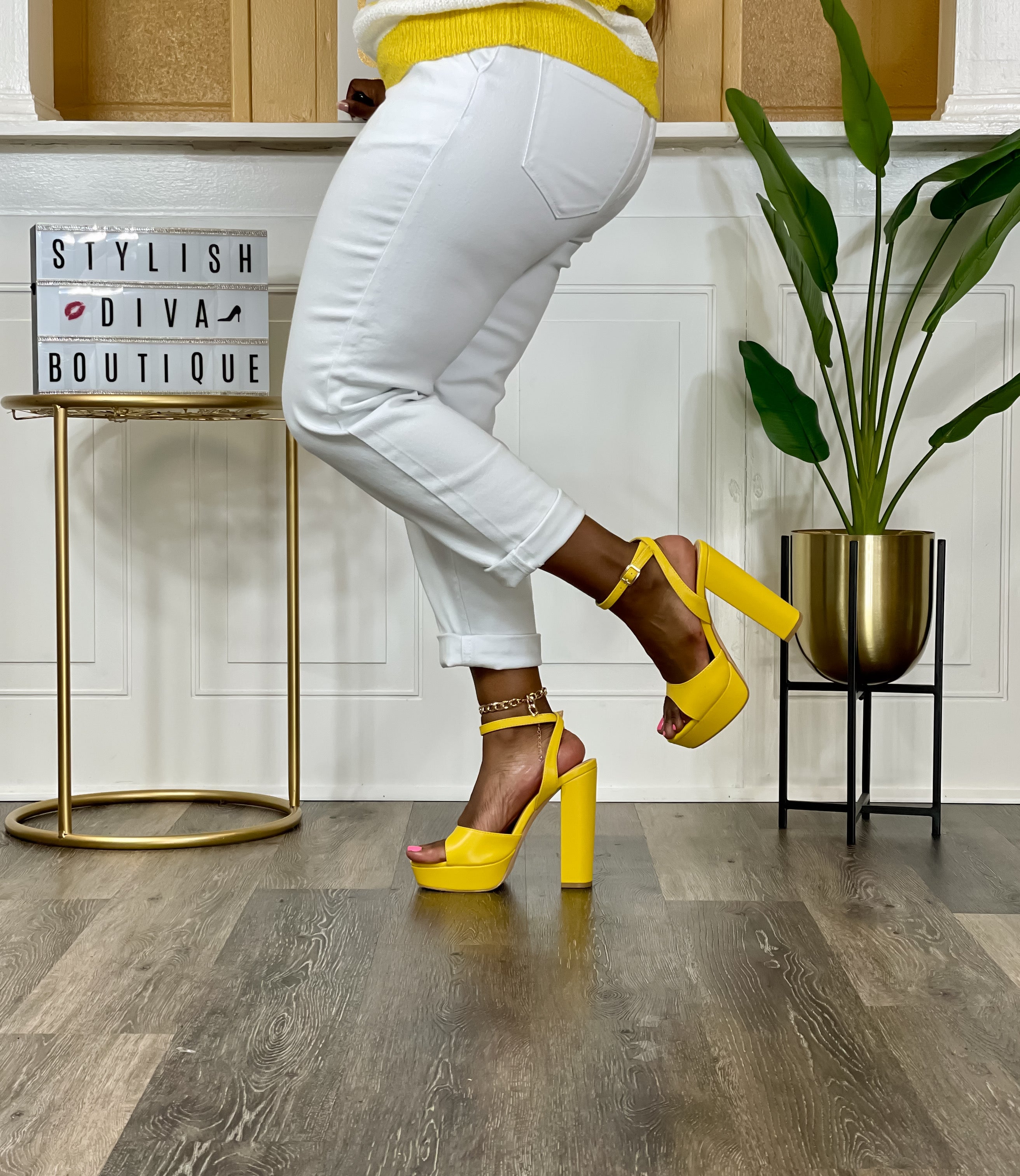 Styled Two Ways: Strappy Yellow Block Heels - Laura Mintz