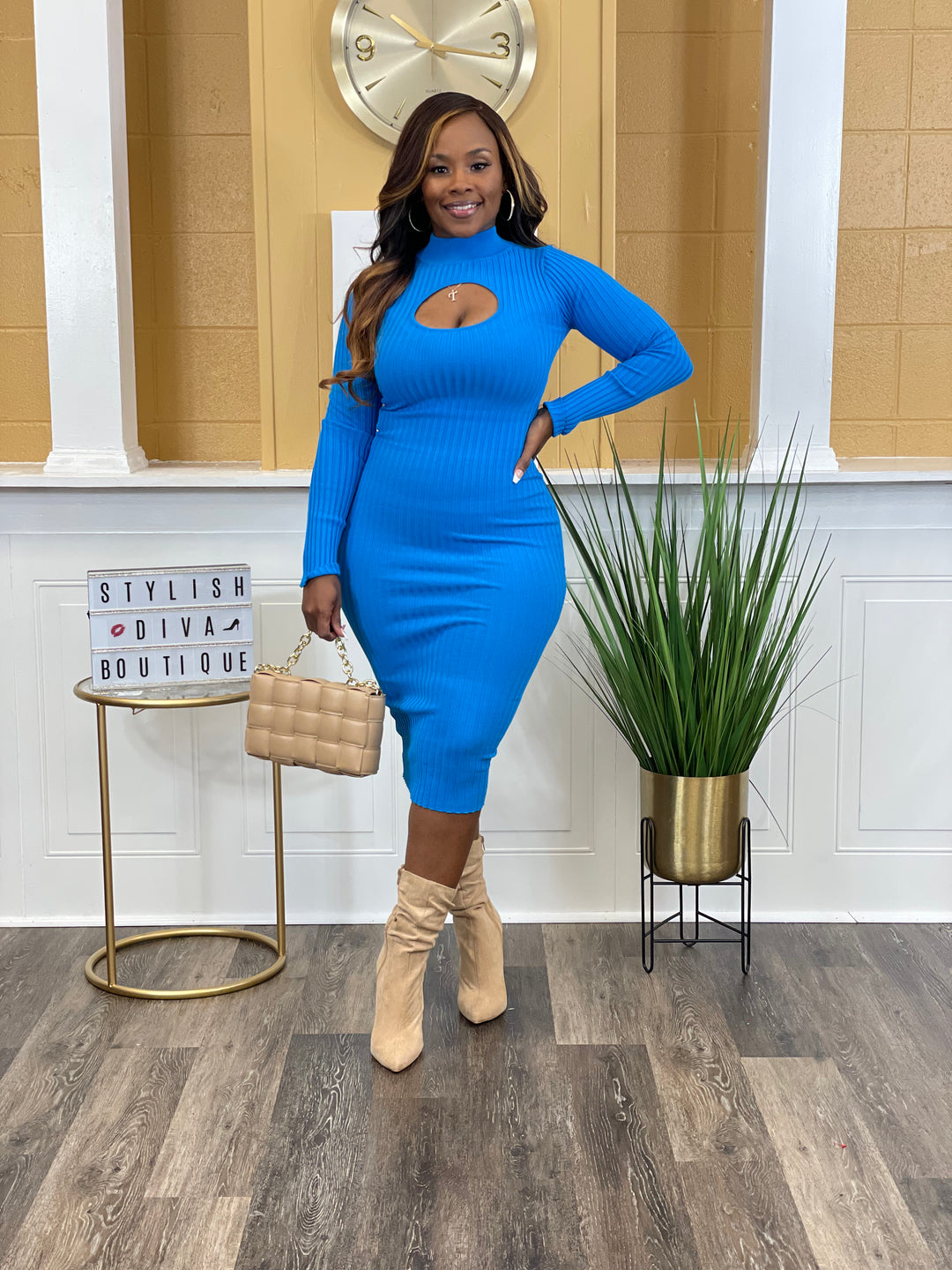 Julie Ribbed Sweater Dress (Deep Sky Blue) Julie Ribbed Sweater Dress (Deep Sky Blue)