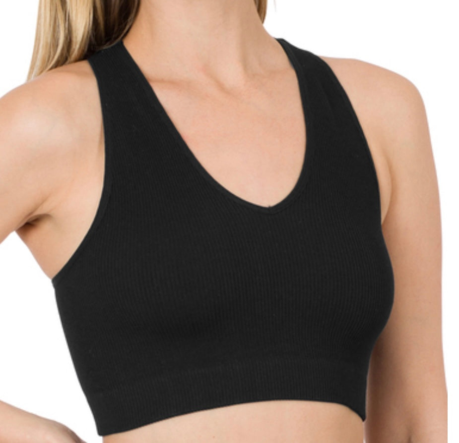 Seamless Ribbed Cropped Racerback Top - 22 Colors
