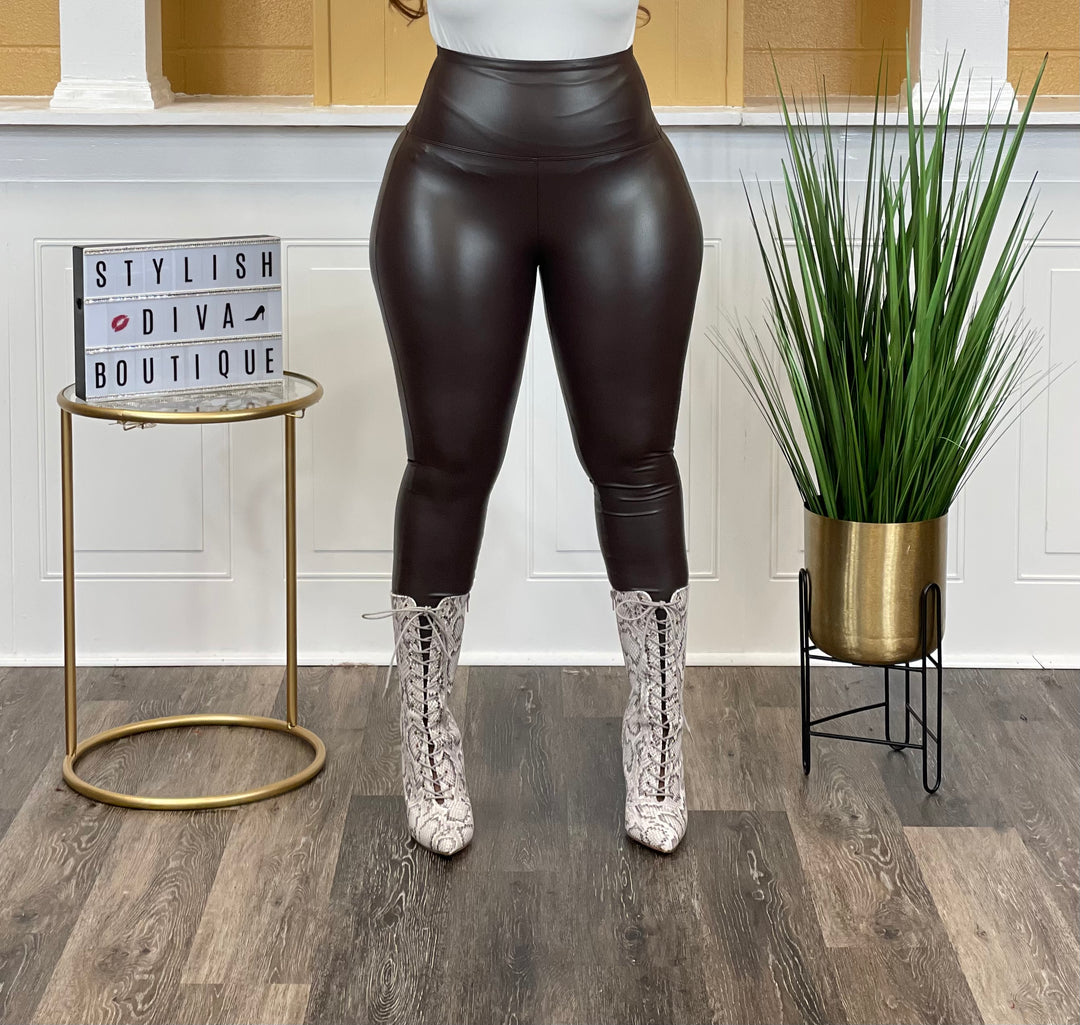 Sexy Leggings Plus Size High Waisted Control Top Stylish Faux Leather