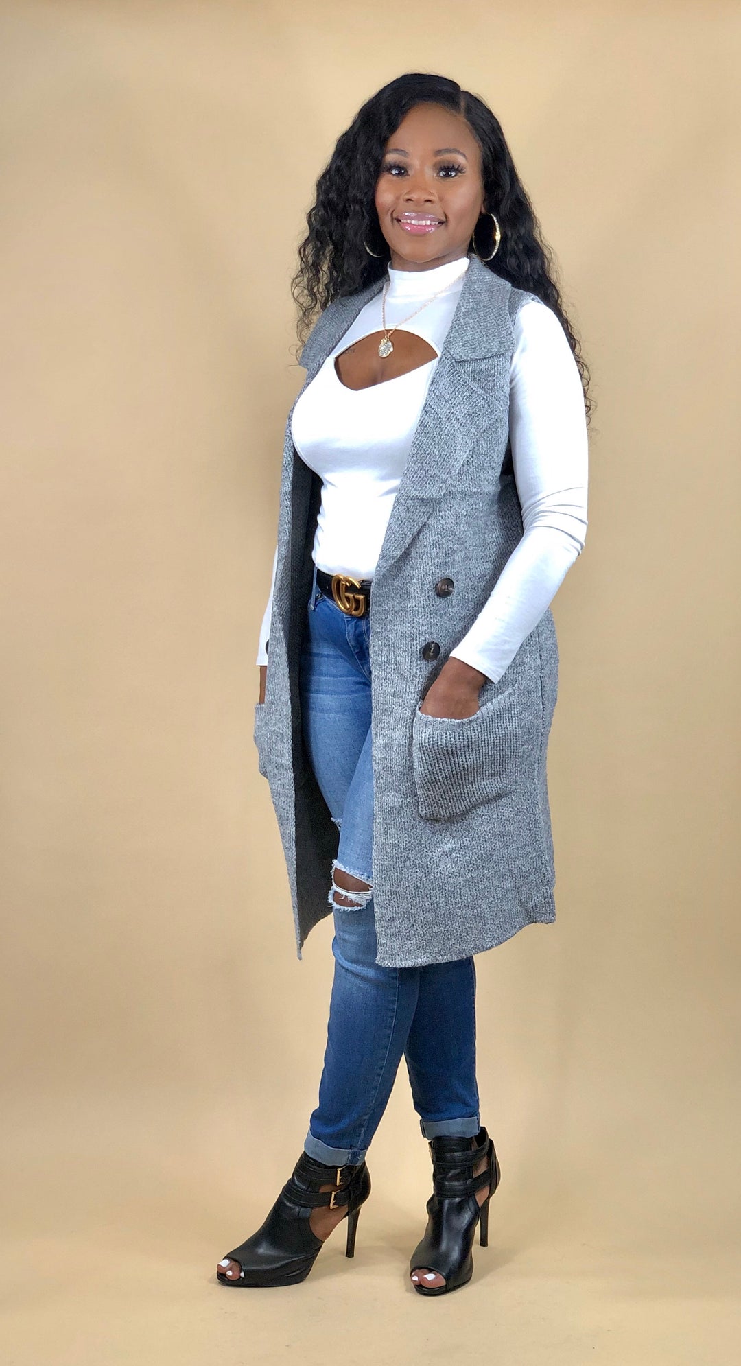 Classy Girl Cardigan Vest up to 2XL (Heather Gray)