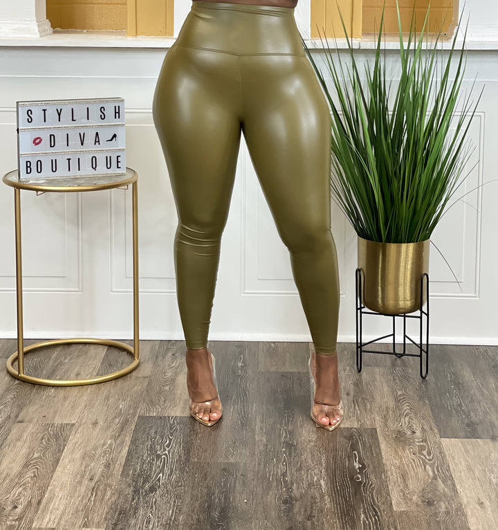 Faux Leather Leggings (Dusty Olive)