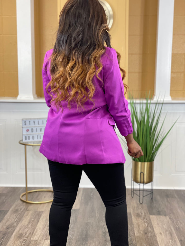 Busy Babe 3/4 Sleeve Blazer up to 3XL (Violet Purple)