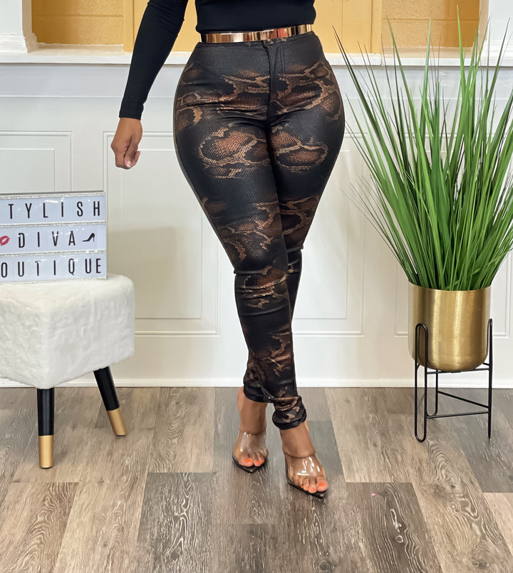 Snake Print High Waist Skinny Jeans up to 3XL (Black)