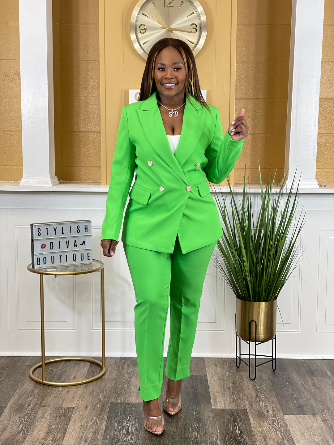 Suited Up Double Breasted Blazer (Lime Green)