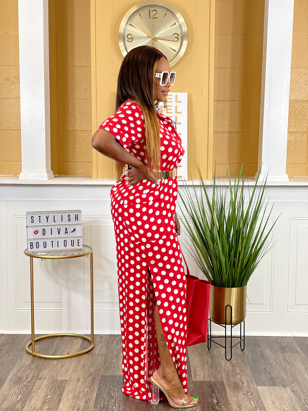 Kristie Polka Dot Jumpsuit up to 3XL (Red/White)