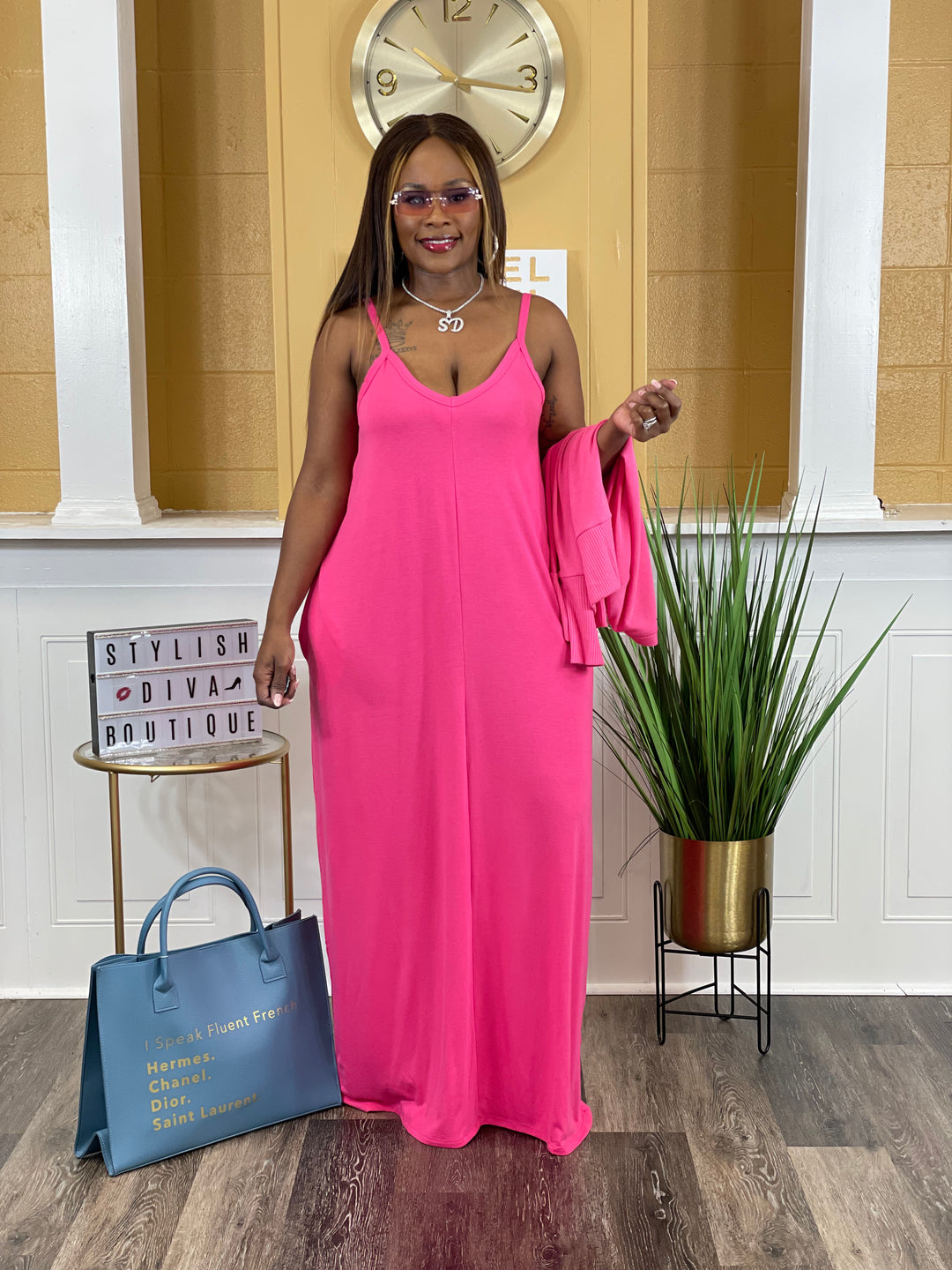 Casual Diva Maxi Dress Set (Hot Pink)